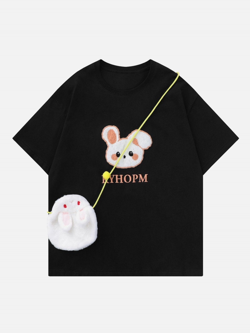 Abricot  T Shirts Aelfric Eden Rabbit Embroidery Bag Decoration Tee - LKN-7340949